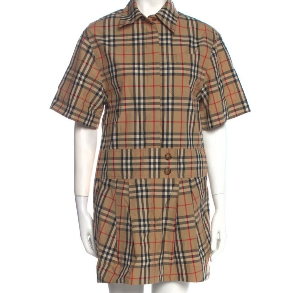 Burberry Beige Vintage Check Short Sleeve Shirt Dress - Picture 4 of 6